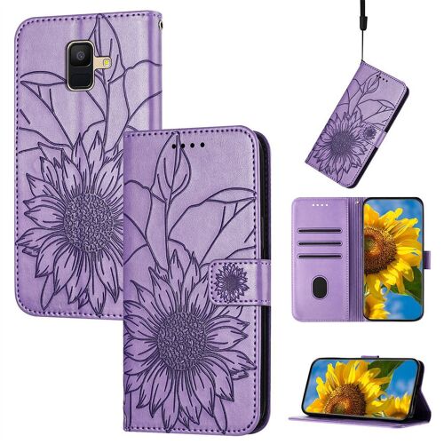Saturcase Coque Pour Samsung Galaxy A6 2018, Tournesol Pu Cuir Magnétique Flip Portefeuille Support Porte-Carte Dragonne Protecteur Housse Étui Pour Samsung Galaxy A6 2018 (He-Lavande)