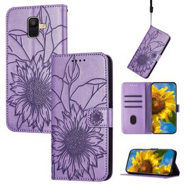 Saturcase Coque Pour Samsung Galaxy A6 2018, Tournesol Pu Cuir Magnétique Flip Portefeuille Support Porte-Carte Dragonne Protecteur Housse Étui Pour Samsung Galaxy A6 2018 (He-Lavande)