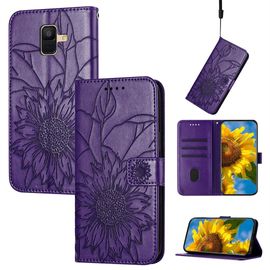 Saturcase Coque Pour Samsung Galaxy A6 2018, Tournesol Pu Cuir Magnétique Flip Portefeuille Support Porte-Carte Dragonne Protecteur Housse Étui Pour Samsung Galaxy A6 2018 (He-Violet)