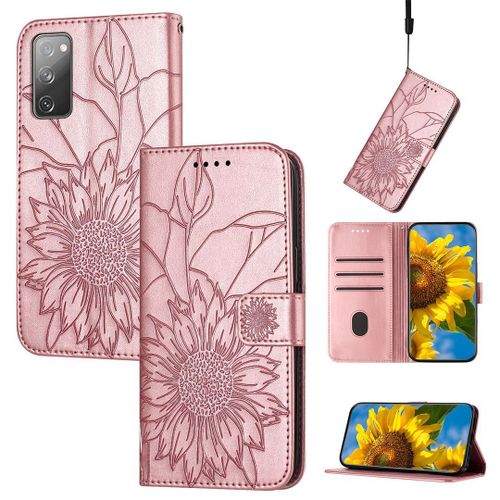 Saturcase Coque Pour Samsung Galaxy S20 Fe 5g, Tournesol Pu Cuir Magnétique Flip Portefeuille Support Porte-Carte Dragonne Protecteur Housse Étui Pour Samsung Galaxy S20 Fe 5g (He-Or Rose)