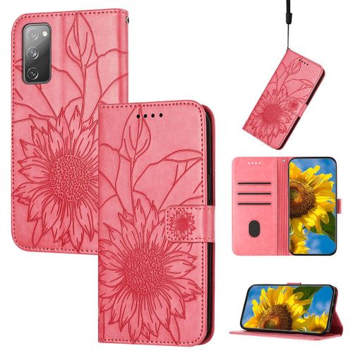 Saturcase Coque Pour Samsung Galaxy S20 Fe 5g, Tournesol Pu Cuir Magnétique Flip Portefeuille Support Porte-Carte Dragonne Protecteur Housse Étui Pour Samsung Galaxy S20 Fe 5g (He-Pink)