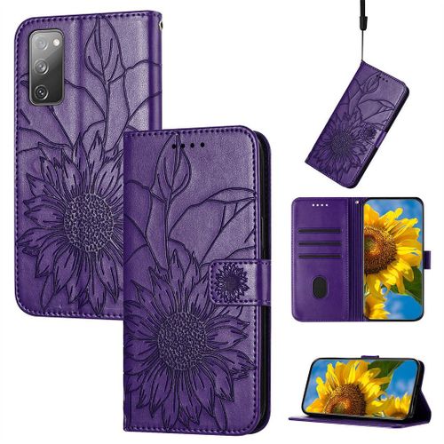 Saturcase Coque Pour Samsung Galaxy S20 Fe 5g, Tournesol Pu Cuir Magnétique Flip Portefeuille Support Porte-Carte Dragonne Protecteur Housse Étui Pour Samsung Galaxy S20 Fe 5g (He-Violet)