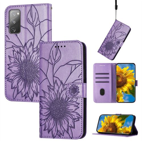 Saturcase Coque Pour Samsung Galaxy S20 Fe 5g, Tournesol Pu Cuir Magnétique Flip Portefeuille Support Porte-Carte Dragonne Protecteur Housse Étui Pour Samsung Galaxy S20 Fe 5g (He-Lavande)