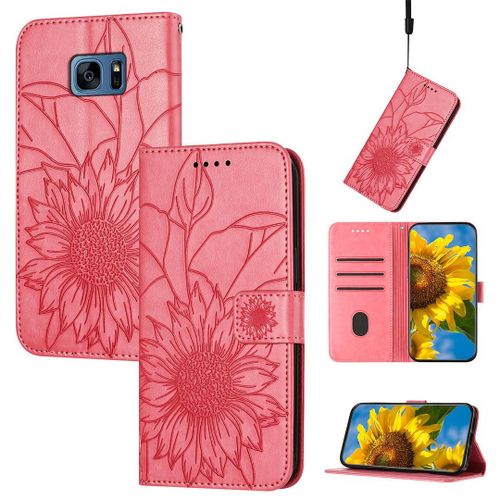Saturcase Coque Pour Samsung Galaxy S7 Edge, Tournesol Pu Cuir Magnétique Flip Portefeuille Support Porte-Carte Dragonne Protecteur Housse Étui Pour Samsung Galaxy S7 Edge (He-Pink)