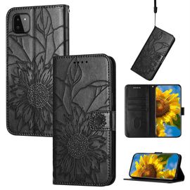 Saturcase Coque Pour Samsung Galaxy A22 5g, Tournesol Pu Cuir Magnétique Flip Portefeuille Support Porte-Carte Dragonne Protecteur Housse Étui Pour Samsung Galaxy A22 5g (He-Noir)