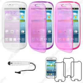 Ebeststar ® Lot X3 Housse Etui Coque Portefeuille Livre Silicone Gel Pour Samsung Galaxy S3 Mini Gt-I8190, I8190n, Couleur Transparent, Violet, Rose + Mini Stylet 3 Film
