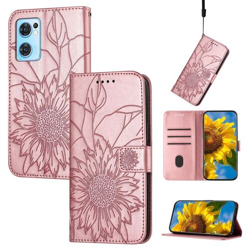 Saturcase Coque Pour Oppo Find X5 Lite / Reno 7 5g, Tournesol Pu Cuir Magnétique Flip Portefeuille Support Porte-Carte Dragonne Protecteur Housse Étui Pour Oppo Find X5 Lite / Reno 7 5g (He-Or Rose)