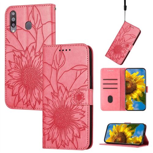 Saturcase Coque Pour Samsung Galaxy A20s, Tournesol Pu Cuir Magnétique Flip Portefeuille Support Porte-Carte Dragonne Protecteur Housse Étui Pour Samsung Galaxy A20s (He-Pink)