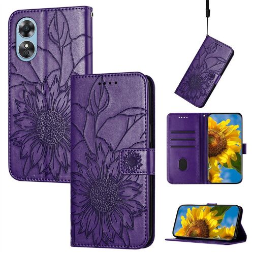 Saturcase Coque Pour Oppo A17 A17k, Tournesol Pu Cuir Magnétique Flip Portefeuille Support Porte-Carte Dragonne Protecteur Housse Étui Pour Oppo A17 A17k (He-Violet)