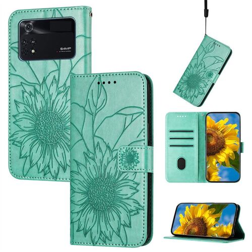 Saturcase Coque Pour Xiaomi Poco X4 Pro 5g, Tournesol Pu Cuir Magnétique Flip Portefeuille Support Porte-Carte Dragonne Protecteur Housse Étui Pour Xiaomi Poco X4 Pro 5g (He-Vert)