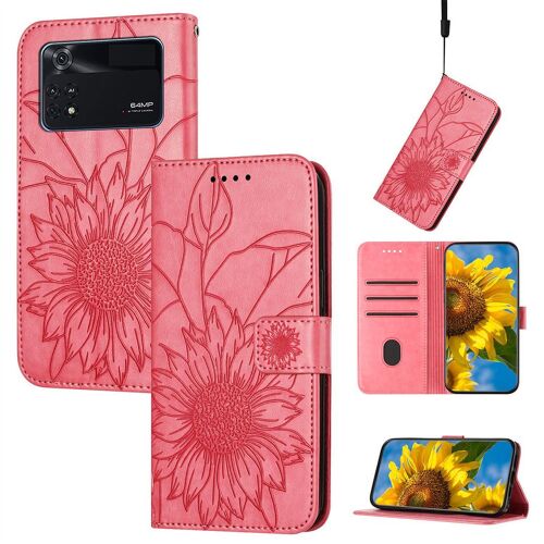 Saturcase Coque Pour Xiaomi Poco X4 Pro 5g, Tournesol Pu Cuir Magnétique Flip Portefeuille Support Porte-Carte Dragonne Protecteur Housse Étui Pour Xiaomi Poco X4 Pro 5g (He-Pink)