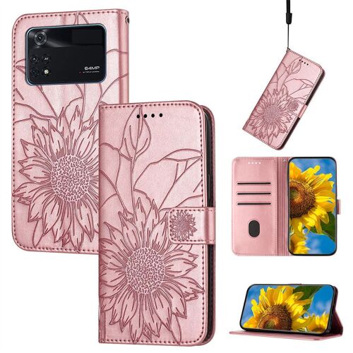 Saturcase Coque Pour Xiaomi Poco X4 Pro 5g, Tournesol Pu Cuir Magnétique Flip Portefeuille Support Porte-Carte Dragonne Protecteur Housse Étui Pour Xiaomi Poco X4 Pro 5g (He-Or Rose)