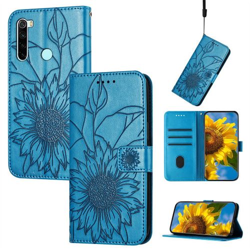 Saturcase Coque Pour Xiaomi Redmi Note 8t, Tournesol Pu Cuir Magnétique Flip Portefeuille Support Porte-Carte Dragonne Protecteur Housse Étui Pour Xiaomi Redmi Note 8t (He-Bleu)