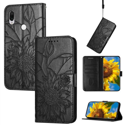 Saturcase Coque Pour Xiaomi Redmi Note 7 / 7 Pro, Tournesol Pu Cuir Magnétique Flip Portefeuille Support Porte-Carte Dragonne Protecteur Housse Étui Pour Xiaomi Redmi Note 7 / 7 Pro (He-Noir)