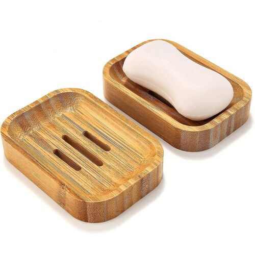 Ensemble de 2 porte-savon en bambou en bois naturel pour Heilwiy Salle de bain Éponges de cuisine Rangement