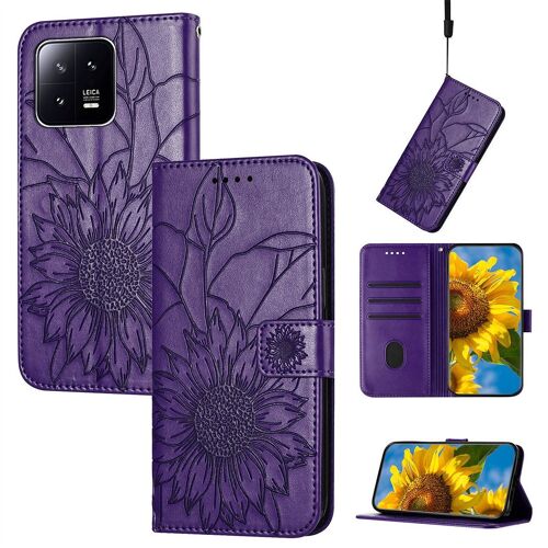 Saturcase Coque Pour Xiaomi 13, Tournesol Pu Cuir Magnétique Flip Portefeuille Support Porte-Carte Dragonne Protecteur Housse Étui Pour Xiaomi 13 (He-Violet)