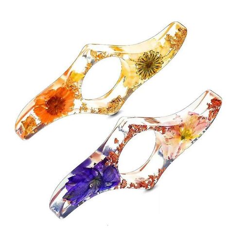 Fleur séchée livre Porte-page, Anneau de pouce transparent Porte-page Fleur fait à la main en résine de lecture Marque-page Accessoires pour rat de bibliothèque enseignant (2pcs)