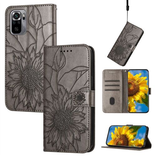 Saturcase Coque Pour Xiaomi Redmi Note 10 4g / Note 10s, Tournesol Pu Cuir Magnétique Flip Portefeuille Support Porte-Carte Dragonne Protecteur Housse Étui Pour Xiaomi Redmi Note 10 4g / Note 10s (He-Gris)