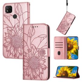 Saturcase Coque Pour Xiaomi Redmi 9c, Tournesol Pu Cuir Magnétique Flip Portefeuille Support Porte-Carte Dragonne Protecteur Housse Étui Pour Xiaomi Redmi 9c (He-Or Rose)