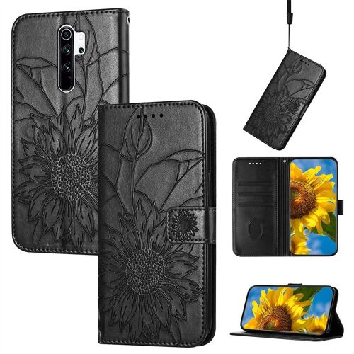 Saturcase Coque Pour Xiaomi Redmi Note 8 Pro, Tournesol Pu Cuir Magnétique Flip Portefeuille Support Porte-Carte Dragonne Protecteur Housse Étui Pour Xiaomi Redmi Note 8 Pro (He-Noir)
