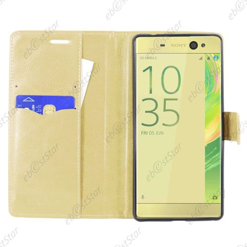 Ebeststar ® Housse Portefeuille Coque Etui Protection Folio + Vitre Anti Casse Film Écran Verre Trempé Pour Sony Xperia Xa Ultra, Xa Ultra Dual, Couleur Or / Doré [Dimensions Precises De Votre Appareil : 164 X 79 X 8,4 Mm, Écran 6'']