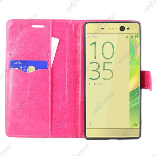 Ebeststar ® Housse Portefeuille Coque Etui Protection Folio + Vitre Anti Casse Film Écran Verre Trempé Pour Sony Xperia Xa Ultra, Xa Ultra Dual, Couleur Rose [Dimensions Precises De Votre Appareil : 164 X 79 X 8,4 Mm, Écran 6'']