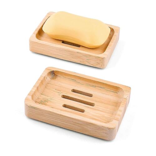 2 packs de porte-savon en bambou naturel en bambou support de rangement en bois bambou fait à la main artisanat porte-savon pour savon, éponge stockage