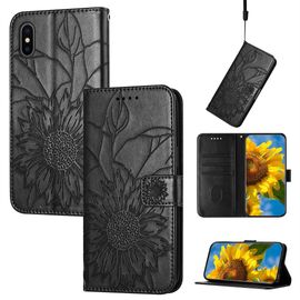 Saturcase Coque Pour Apple Iphone X / Xs, Tournesol Pu Cuir Magnétique Flip Portefeuille Support Porte-Carte Dragonne Protecteur Housse Étui Pour Apple Iphone X / Xs (He-Noir)