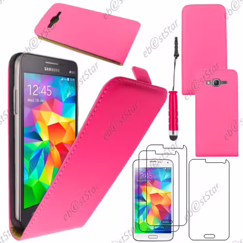 Ebeststar ® Pour Samsung Galaxy Grand Prime Sm-G530f Value Edition Sm-G531f - Housse Coque Etui En Pu Cuir À Rabat Ultra Fine (Slim Case) + Mini Stylet + 3 Film Écran, Couleur Rose [Dimensions De Votre Appareil : 144.8 X 72.1 X 8.6 Mm, Écran 5'']
