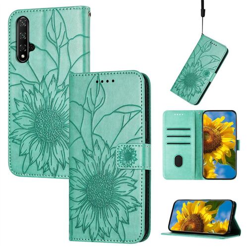 Saturcase Coque Pour Huawei Nova 5t / Honor 20, Tournesol Pu Cuir Magnétique Flip Portefeuille Support Porte-Carte Dragonne Protecteur Housse Étui Pour Huawei Nova 5t / Honor 20 (He-Vert)