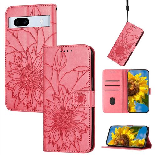 Saturcase Coque Pour Google Pixel 7a, Tournesol Pu Cuir Magnétique Flip Portefeuille Support Porte-Carte Dragonne Protecteur Housse Étui Pour Google Pixel 7a (He-Pink)