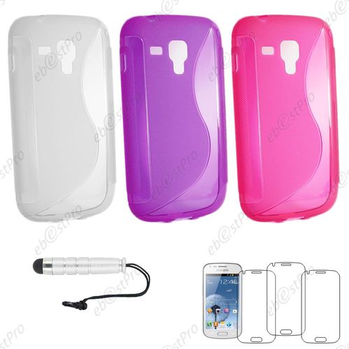Ebeststar ® Lot X3 Housse Etui Coque Silicone Gel Motif S-Line Protection Souple Pour Samsung Galaxy Trend S7560, S Duos S7562, Couleur Transparent, Violet, Rose + Mini Stylet 3 Film Plastique
