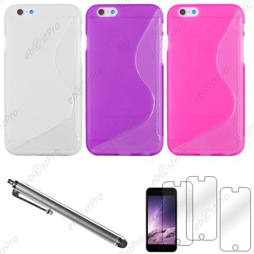 Ebeststar ® Lot X3 Housse Etui Coque Silicone Gel Motif S-Line Protection Souple Pour Apple Iphone 6s Plus Écran 5,5", Couleur Transparent, Violet, Rose + Stylet 3 Film
