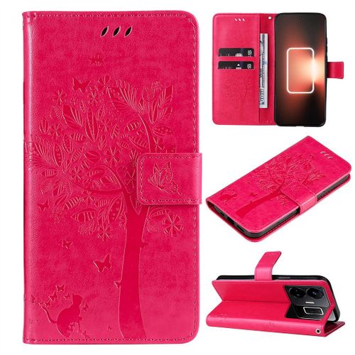 Saturcase Coque Pour Realme Gt Neo 5, Arbre À Chat Pu Cuir Magnétique Flip Portefeuille Support Porte-Carte Protecteur Housse Étui Avec Dragonne Pour Realme Gt Neo 5 (Rose)