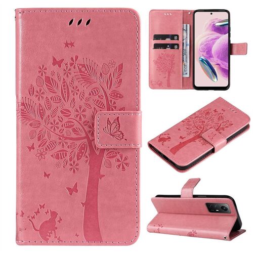 Saturcase Coque Pour Xiaomi Redmi Note 12s 4g, Arbre À Chat Pu Cuir Magnétique Flip Portefeuille Support Porte-Carte Protecteur Housse Étui Avec Dragonne Pour Xiaomi Redmi Note 12s 4g (Pink)
