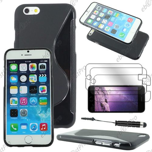 Ebeststar ® Housse Etui Coque Silicone Gel Motif S-Line Protection Souple Pour Apple Iphone 6s Écran 4,7", Couleur Noir + Mini Stylet 3 Film