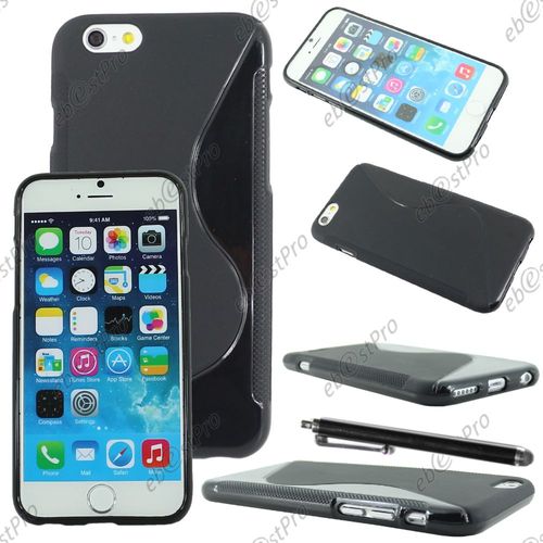 Ebeststar ® Housse Etui Coque Silicone Gel Motif S-Line Protection Souple Pour Apple Iphone 6s Écran 4,7", Couleur Noir + Stylet + 1 Film Protection D'écran + Lingette