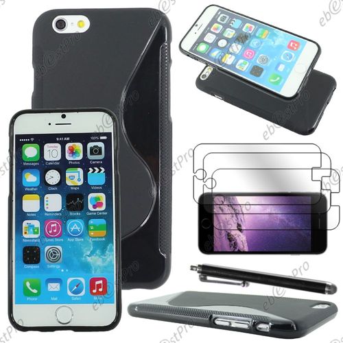 Ebeststar ® Housse Etui Coque Silicone Gel Motif S-Line Protection Souple Pour Apple Iphone 6s Écran 4,7", Couleur Noir + Stylet 3 Film
