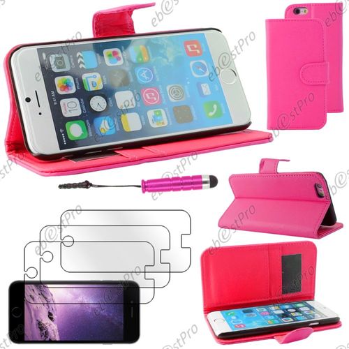 Ebeststar ® Housse Coque Etui Portefeuille Folio Book Livre Simili Cuir Pour Apple Iphone 6s Écran 4,7", Couleur Rose + Mini Stylet 3 Film