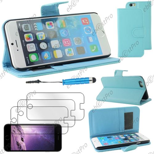 Ebeststar ® Housse Coque Etui Portefeuille Folio Book Livre Simili Cuir Pour Apple Iphone 6s Écran 4,7", Couleur Bleu + Mini Stylet 3 Film