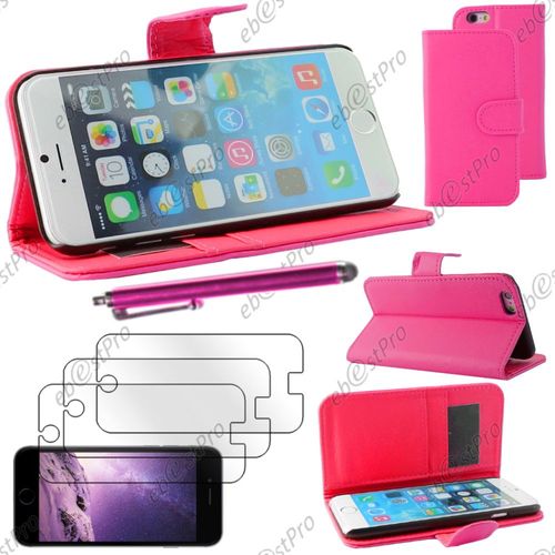 Ebeststar ® Housse Coque Etui Portefeuille Folio Book Livre Simili Cuir Pour Apple Iphone 6s Écran 4,7", Couleur Rose + Stylet 3 Film