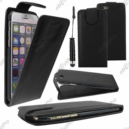 Ebeststar ® Housse Coque Etui Simili Cuir À Rabat Vertical Pour Apple Iphone 6s Écran 4,7", Couleur Noir + Mini Stylet + 1 Film Protection D'écran + Lingette