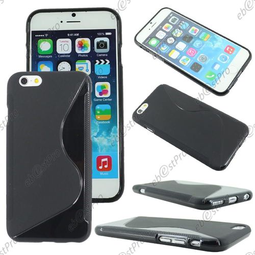 Ebeststar ® Film Verre Trempé Pour Apple Iphone 6s Écran 4,7" Coque S-Line Silicone Gel Motif Vague Housse Etui Protection Souple, Couleur Noir