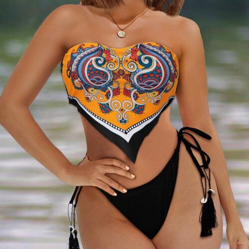 Nouvellement Paisley Motif Gland Conception Mouchoir Ensemble Bikini Maillot De Bain Femme 19ing
