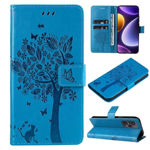 Saturcase Coque Pour Xiaomi Redmi Note 12 Turbo, Arbre À Chat Pu Cuir Magnétique Flip Portefeuille Support Porte-Carte Protecteur Housse Étui Avec Dragonne Pour Xiaomi Redmi Note 12 Turbo (Bleu)