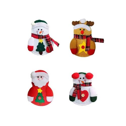 4 Pièces Noël Couverts Sac Mignon Père Noël Argenterie Vaisselle Porte-Outil Fourchette Sac Pochette Décor Pour La Maison Table De Dîner, Festival Vacances Fête, Noël