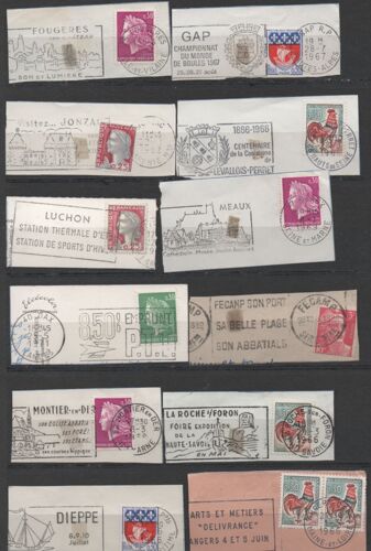 France: Lot De 20 Fragments De Lettre Ou De C.P., Avec Des Flammes Annonçant Un Événement Local Ou Vantant Un Site. Toutes Différentes. Certaines Flammes Portent Une Forte Trace De Charnière.Cf Photo.