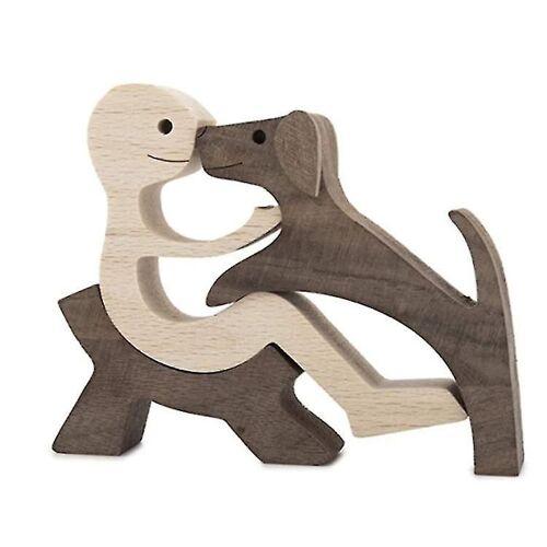 Créatif Bois Chien Sculpture Humaine Figurine Chambre Artisanat Décor Ornement NIUNIU