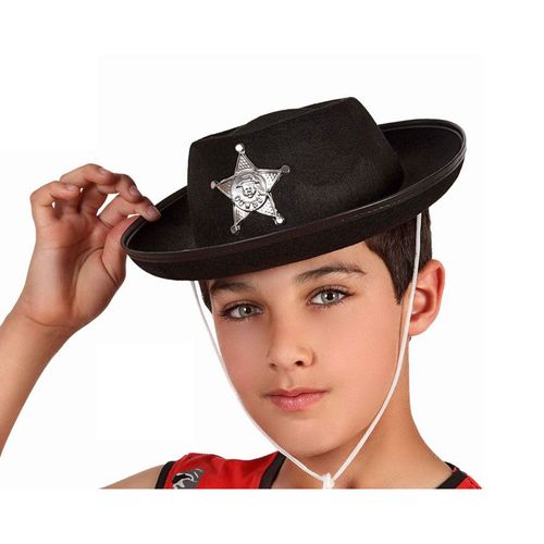 Chapeau De Shériff Noir Avec Étoile Pour Enfants (Taille Unique Enfants)