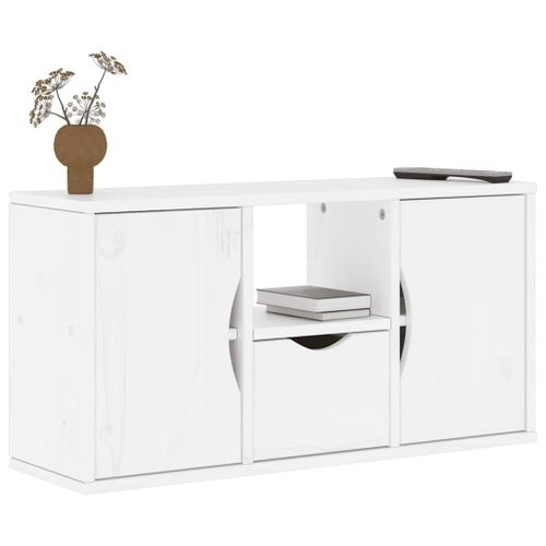 Vidaxl Meuble Tv Avec Tiroir Odda Blanc 79x24x40 Cm Bois Massif Pin